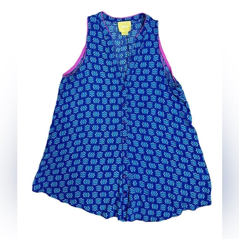 Anthropologie Maeve Button Down Sleeveless Top Blue Print Size 2